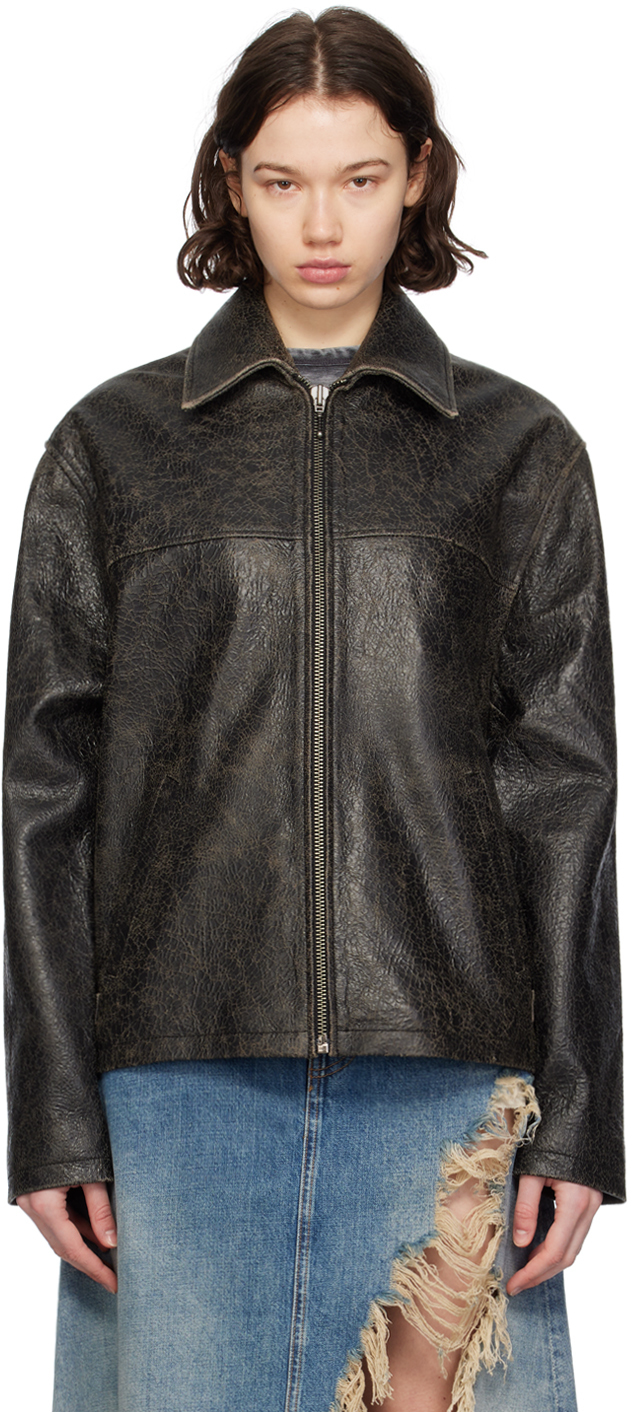 Black Crackle Leather Jacket
