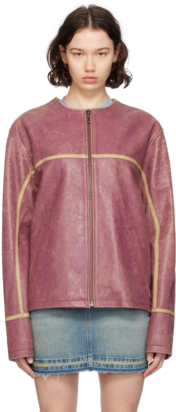 Pink Crackle Leather Jacket