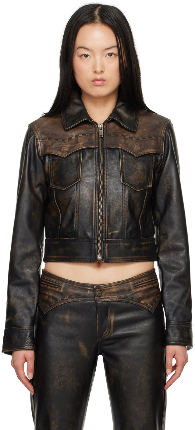 Black Colorblock Leather Jacket