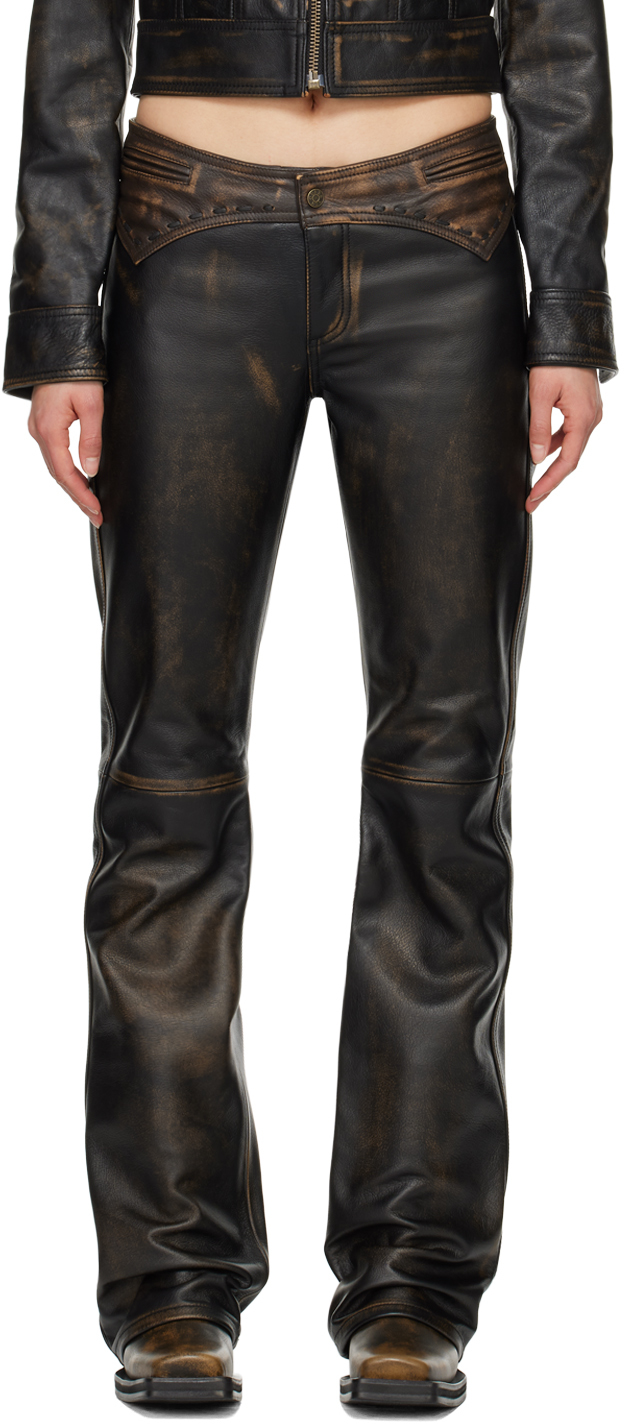 Black Colorblock Leather Pants
