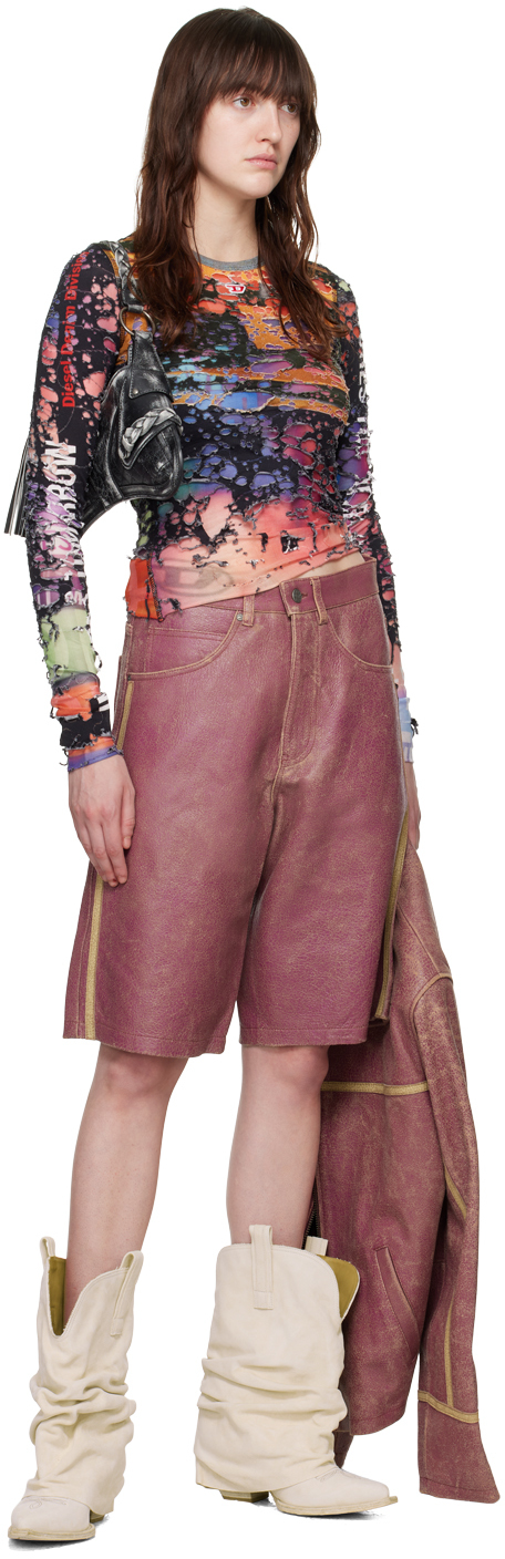 Guess Usa Purple Low-rise Leather Shorts In P669 Distressed Dams