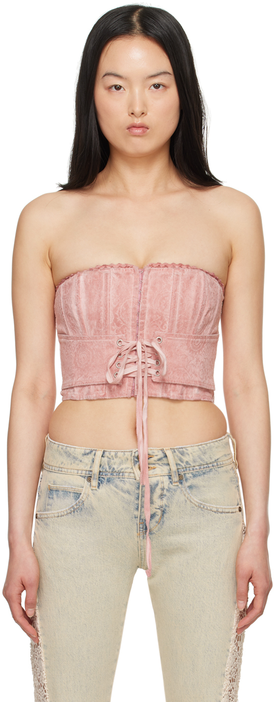 Guess Usa Pink Textured Corset In F61g Faded Rose Mult