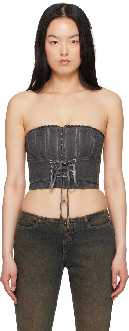 Guess Usa Black Textured Corset In F9ck Washed Out Blac
