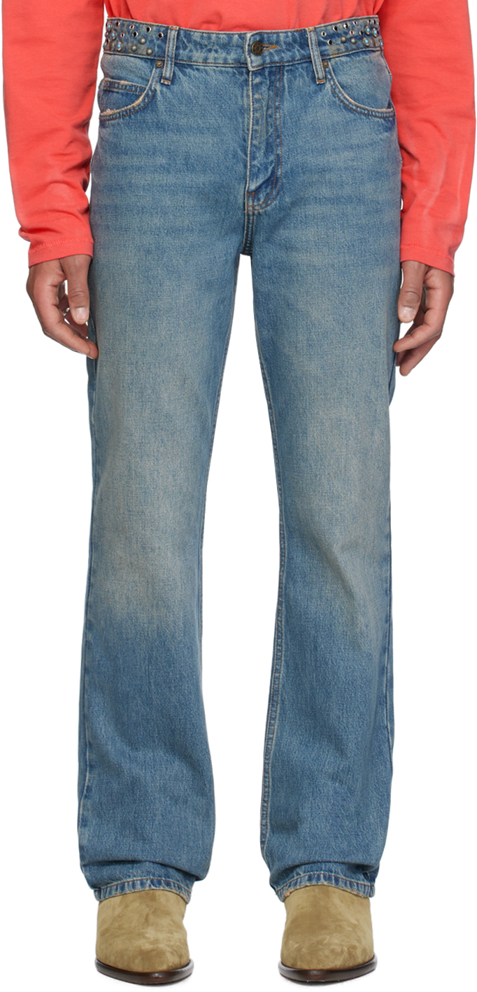 Shop Guess Usa Blue Embellished Jeans In Guui Used Indigo Was