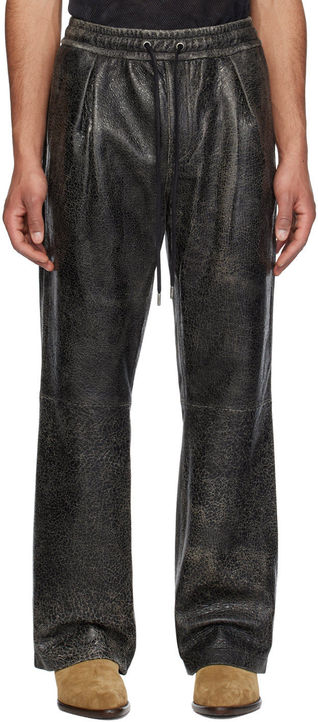 Shop Guess Usa Black Drawstring Leather Pants In Jtmu Jet Black Multi