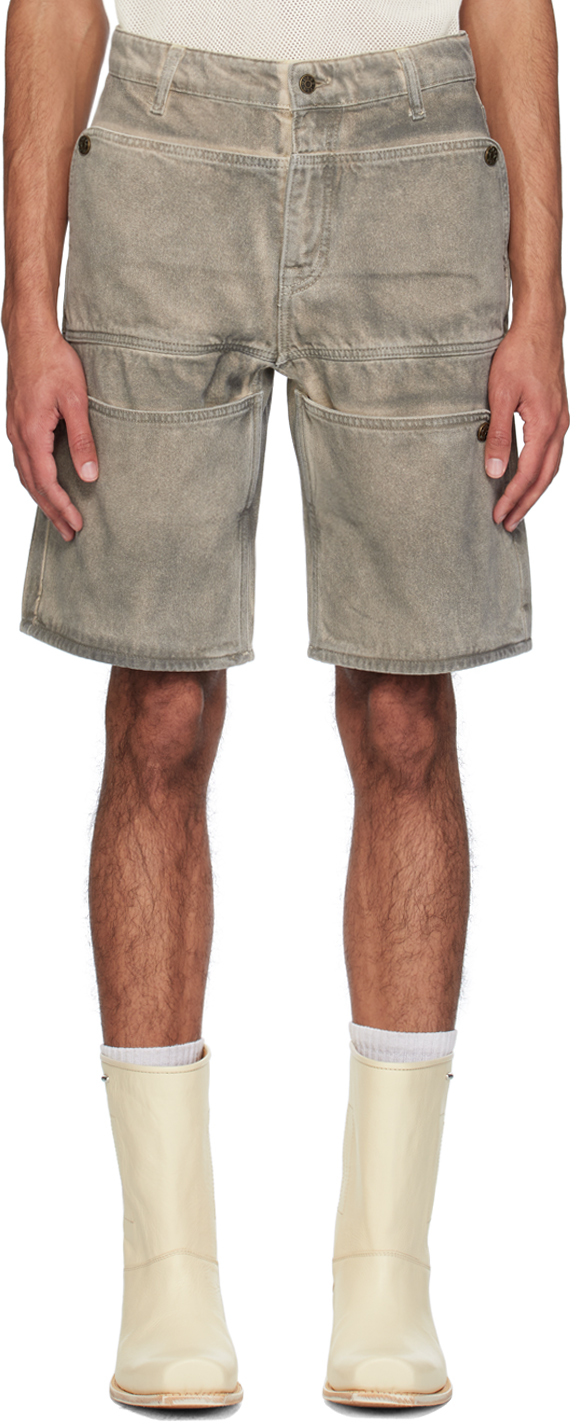Guess Usa Grey Utility Denim Shorts In Gudt Distressed Tan