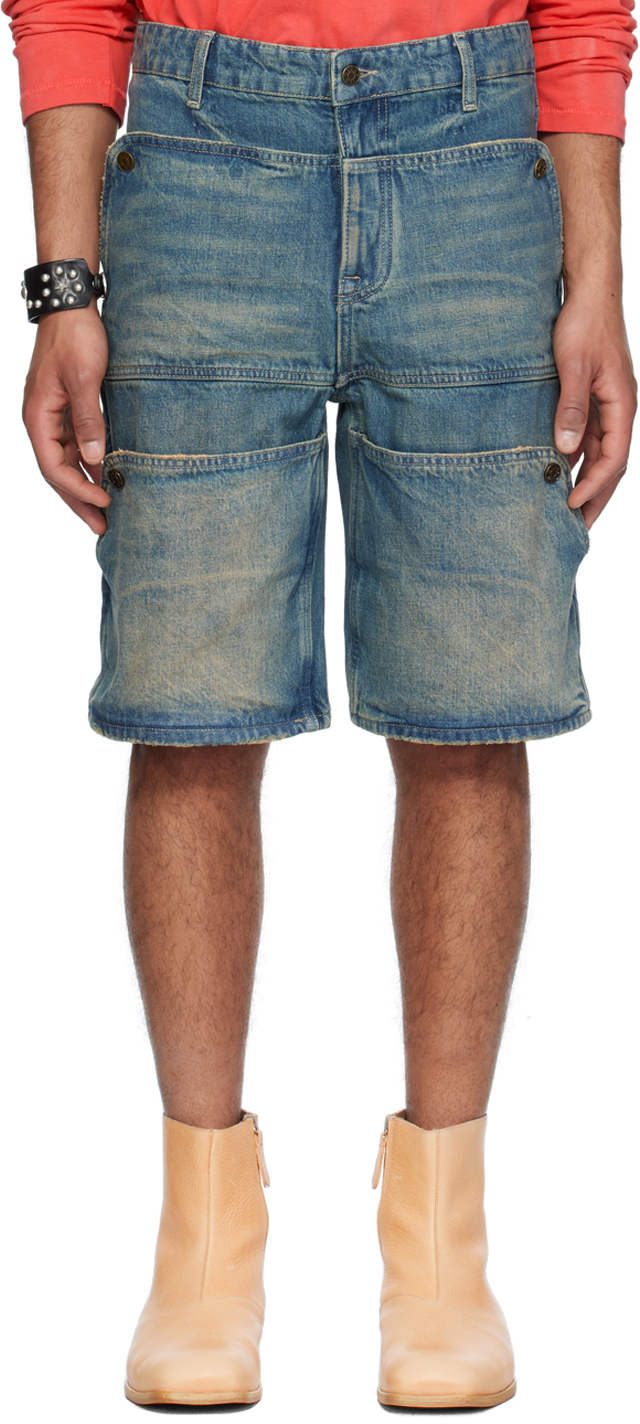 Shop Guess Usa Blue Faded Denim Shorts In Guui Used Indigo Was