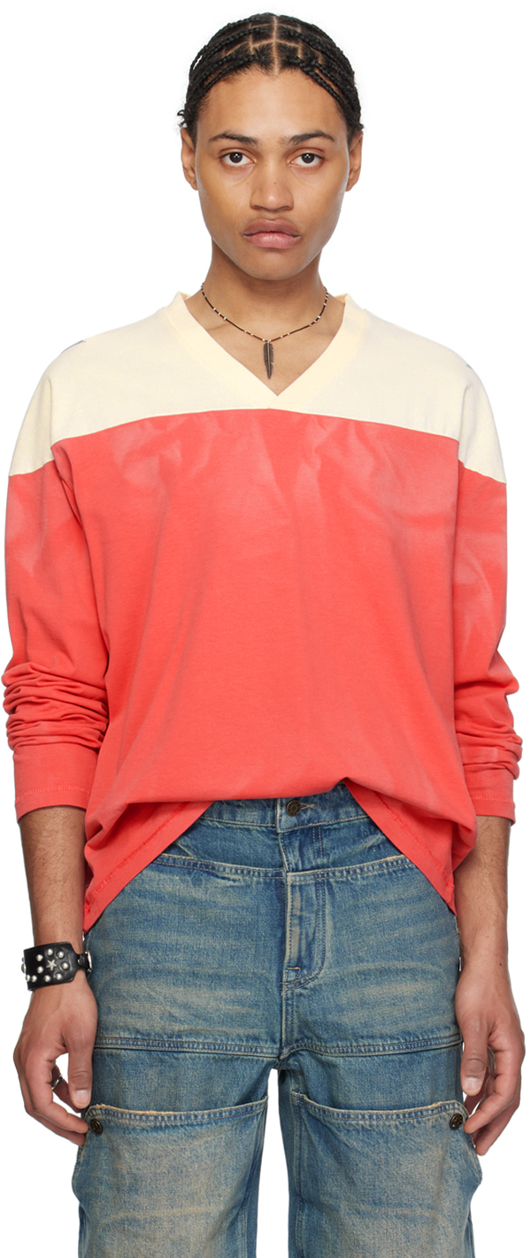 Red V-Neck Long Sleeve T-Shirt