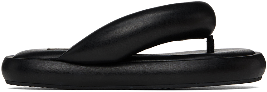 Black Vegan Leather 'Fluff Flops' Sandals by Fiorucci on Sale