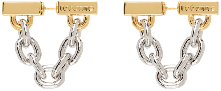 Rabanne Silver & Gold Xl Link Chain Earrings In M042 Silver / Gold
