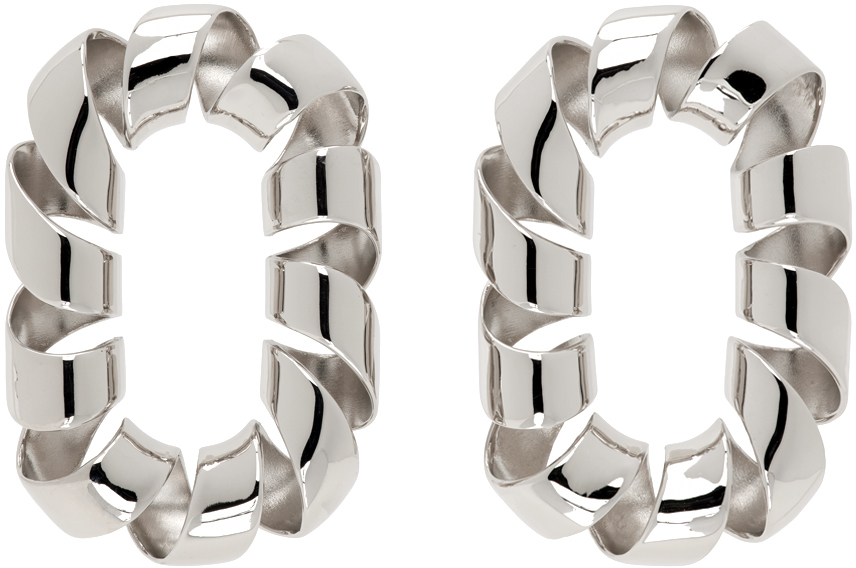 Silver XL Link Twist Earrings by Rabanne on Sale