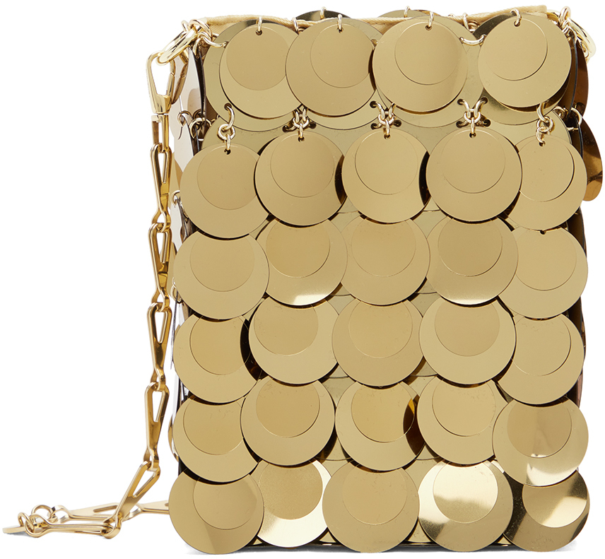 Rabanne Gold Mini Sparkle Discs Bag In P711 Light Gold