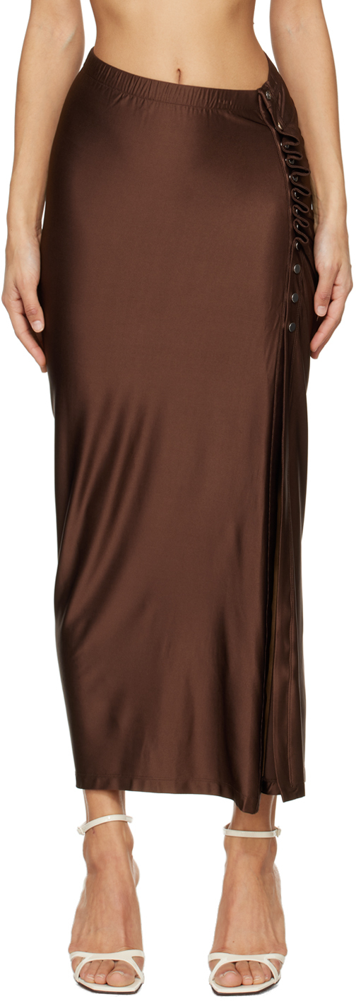 Rabanne Brown Drapé Midi Skirt In P249 Chocolat