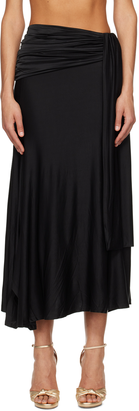 Rabanne Black Ruched Maxi Skirt In P001 Black