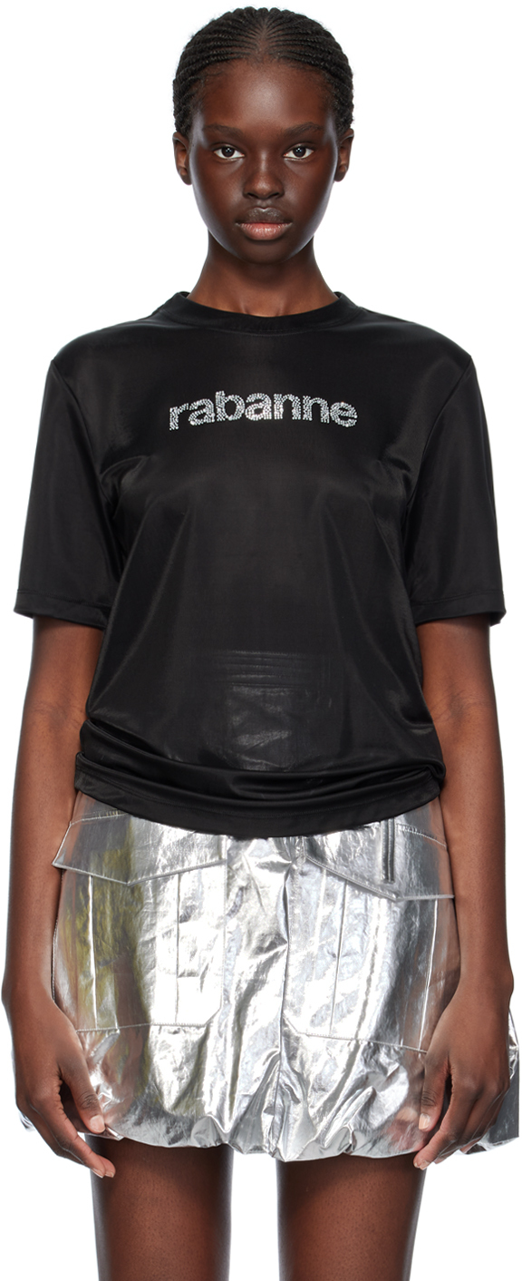Shop Rabanne Black Rhinestone T-shirt In P001 Black