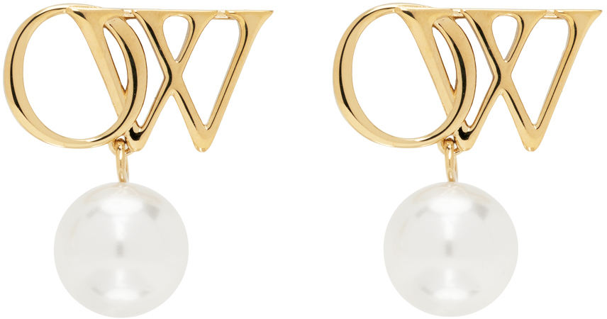 Gold 'OW' Pearl Earrings