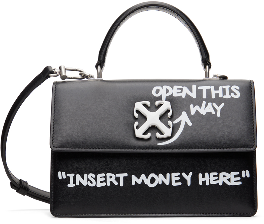 Off-white Black Jitney 1.4 Top Handle Quote Bag In Black White