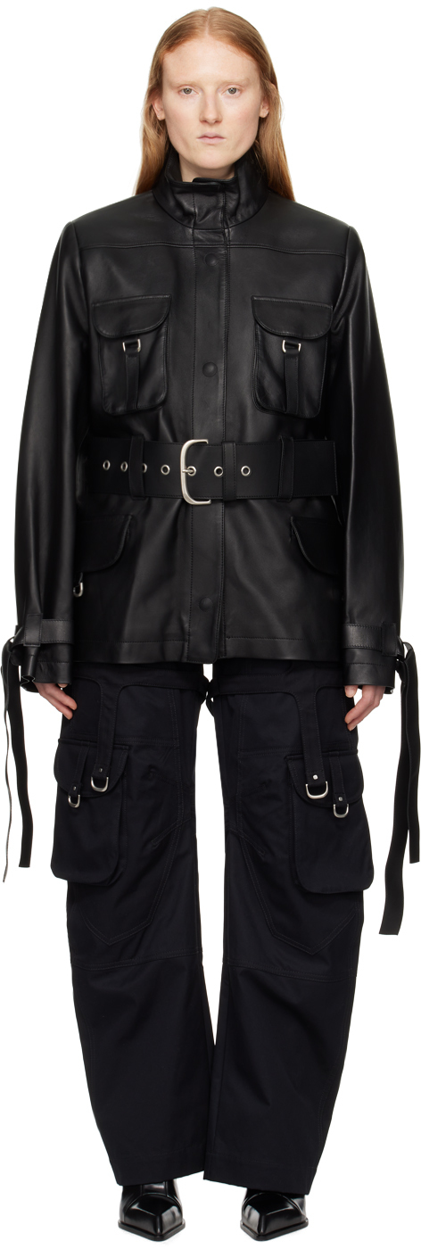 Black Cargo Leather Jacket