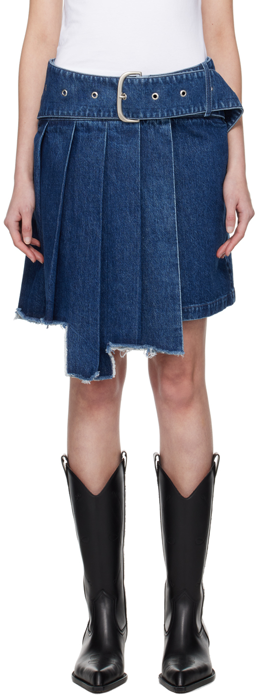 Blue Pleated Denim Miniskirt