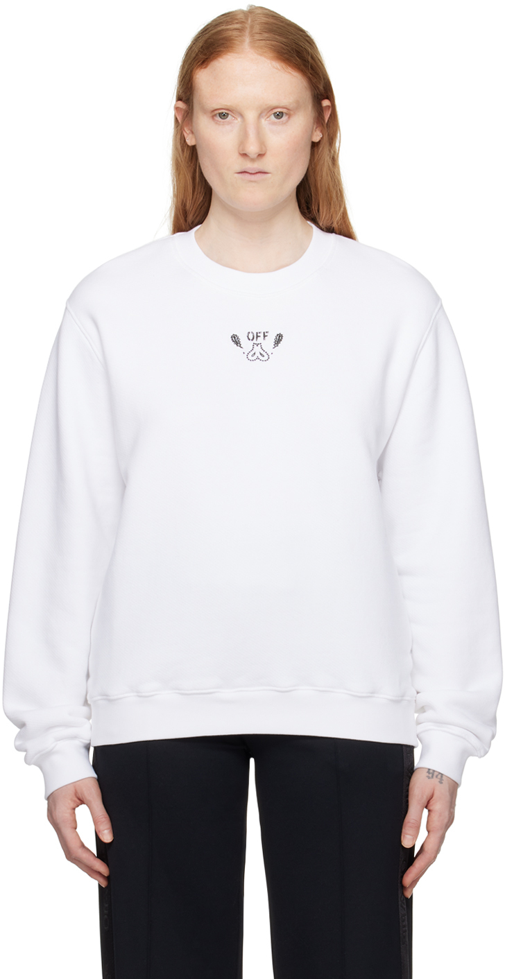 Off White Pull molletonn blanc fl ches motif cachemire