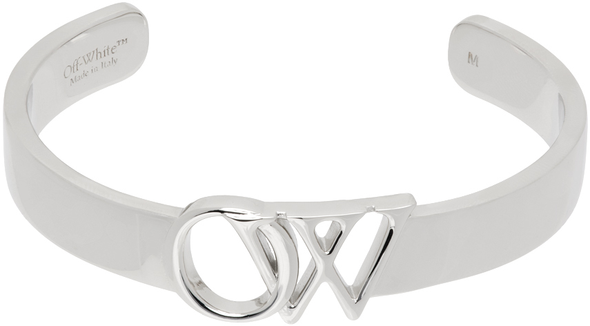 Off-White logo cuff bracelet - Silver