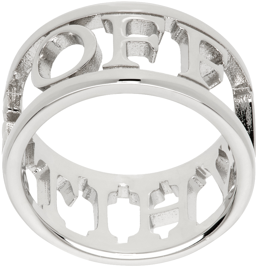 Off White Bague argent e d coupes logo SSENSE France