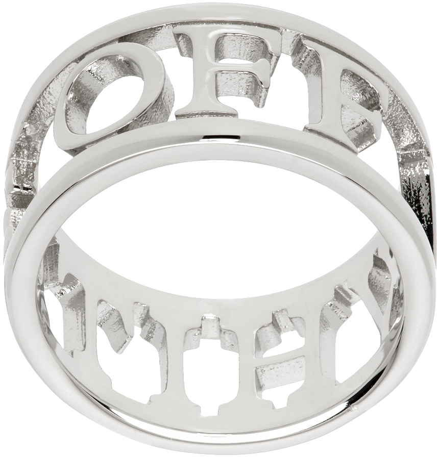 Shop Off-white Silver Logo Lettering Ring In Silver No