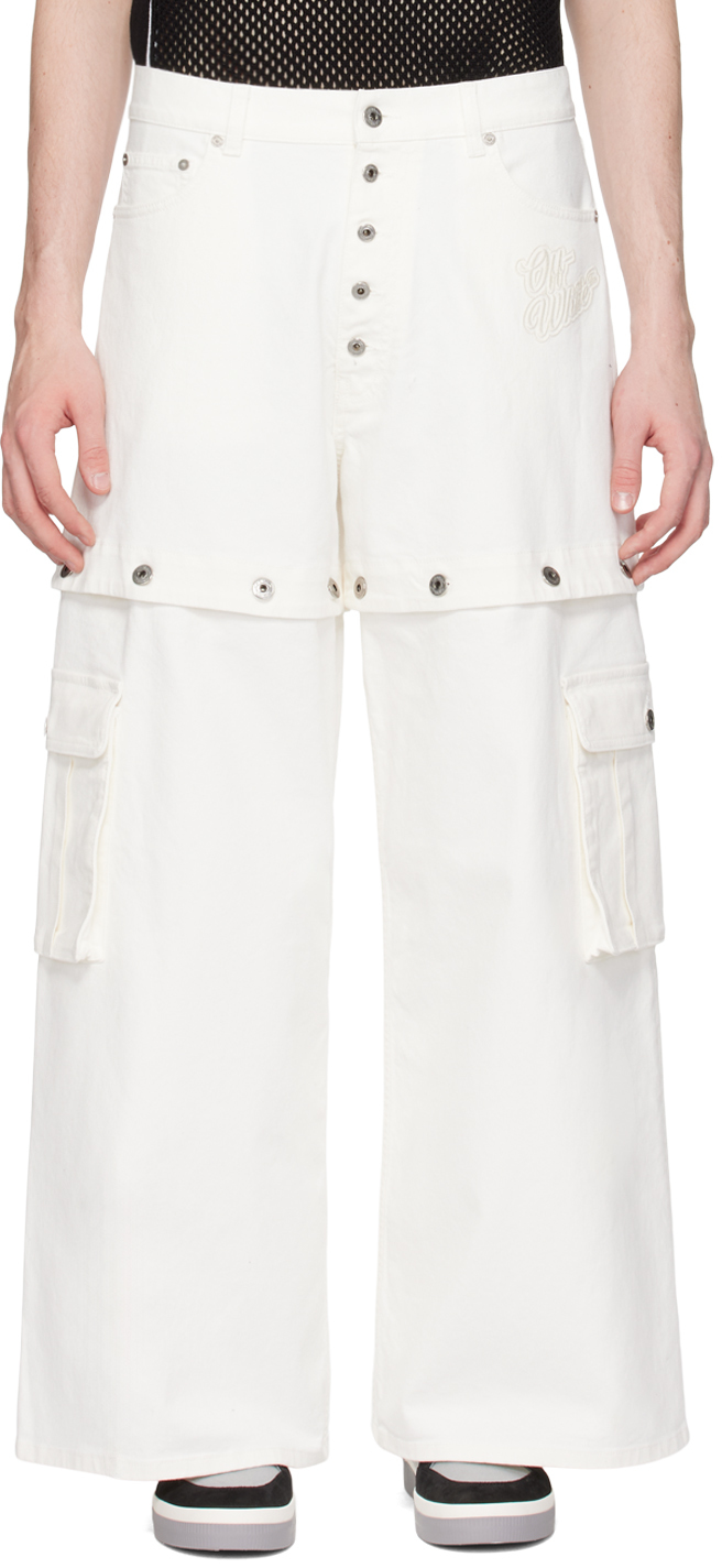 Shop Off-white White 90's Logo Cargo Pants In Raw White