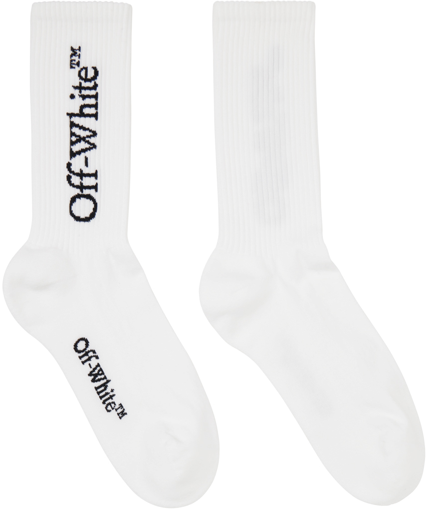 Shop Off-white White Big Logo Bookish Mid Calf Socks In White Blac