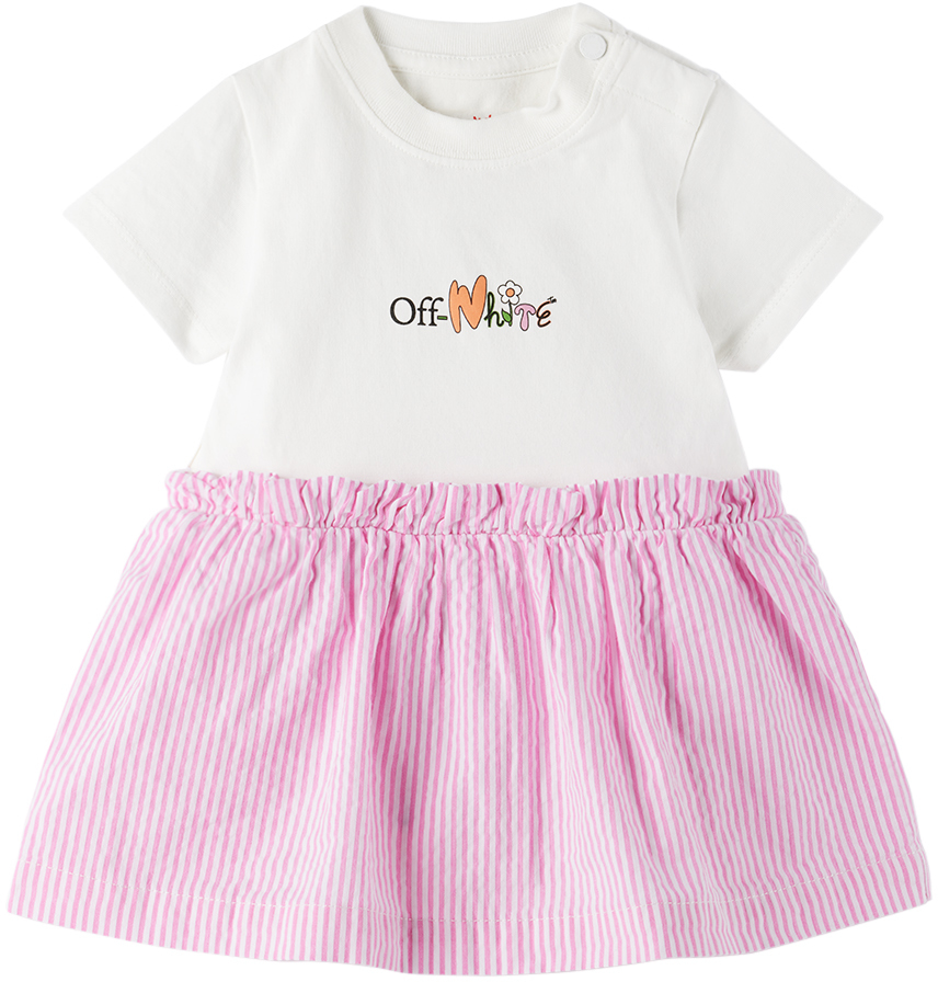 Off-White Baby White & Pink Funny Flowers Dress