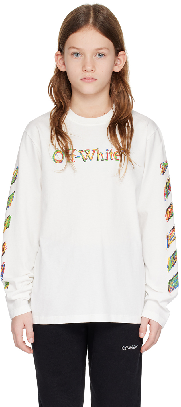 Off-white Kids White Sketch Long Sleeve T-shirt In White Multicolor