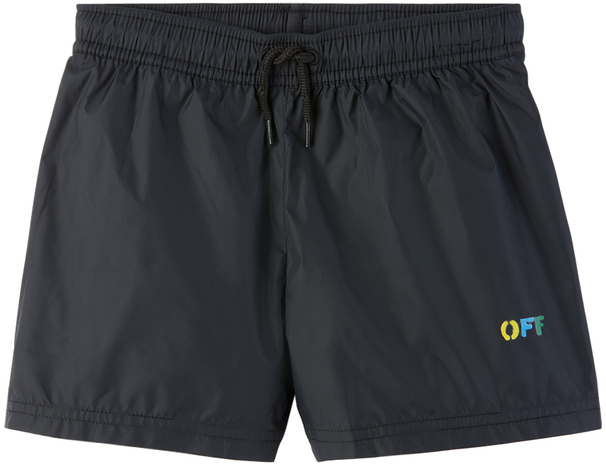 Off-white Kids' Diag Rainbow Swim Shorts In Black