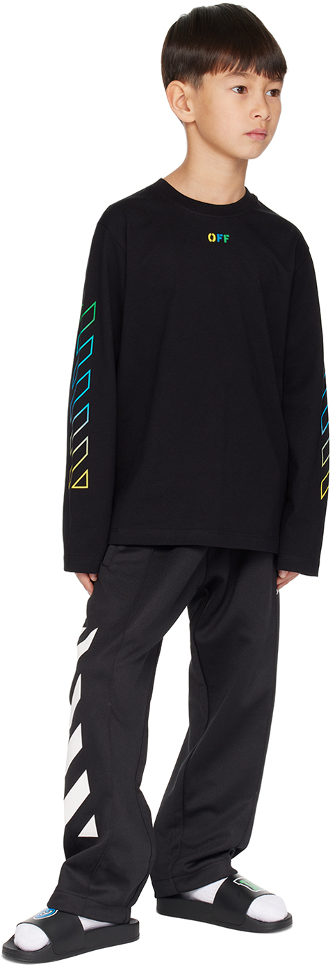 Off-white Kids Black Pool Slides In Black Green