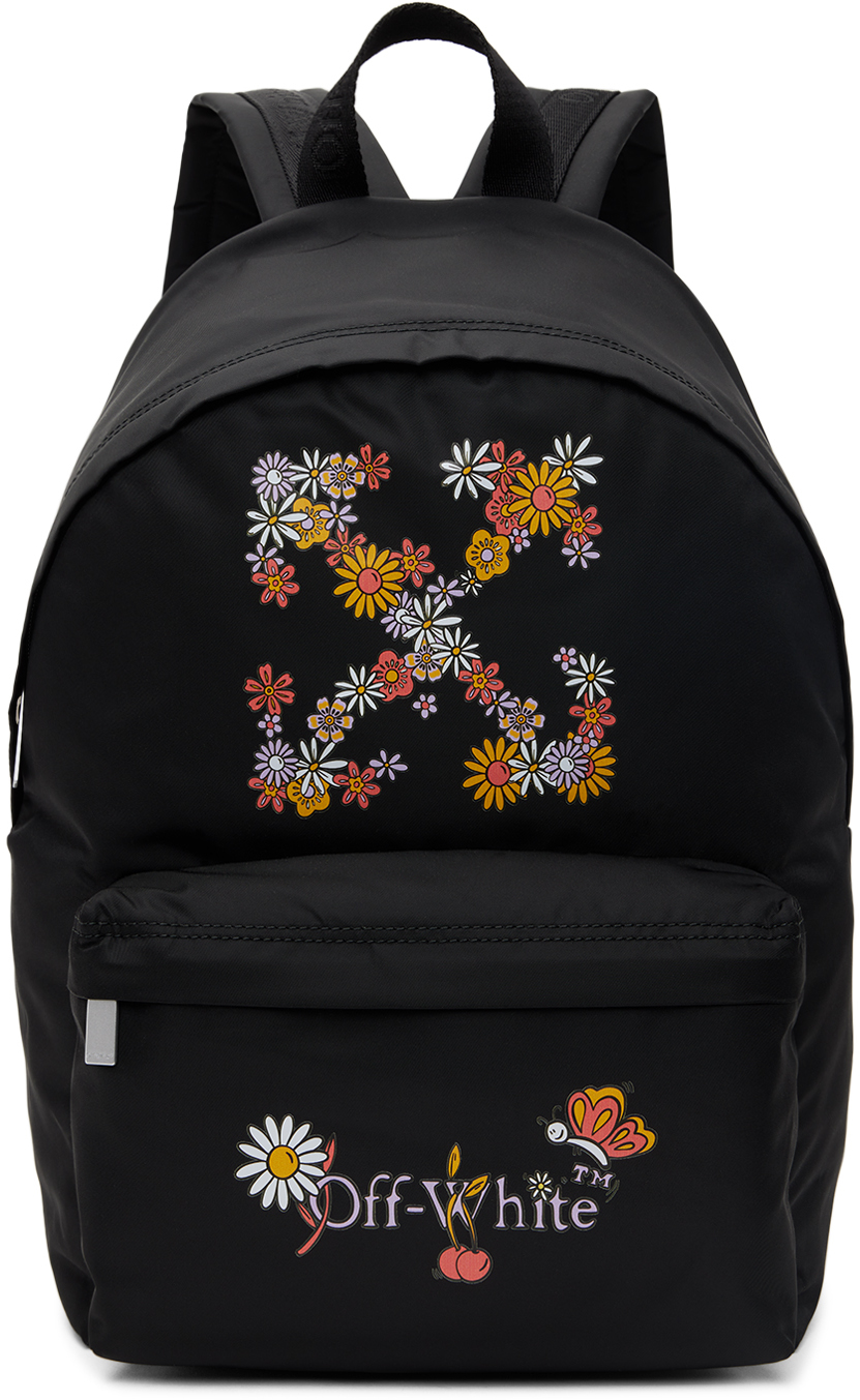 Off-white Kids Black Funny Flowers Backpack In Black Multicolor