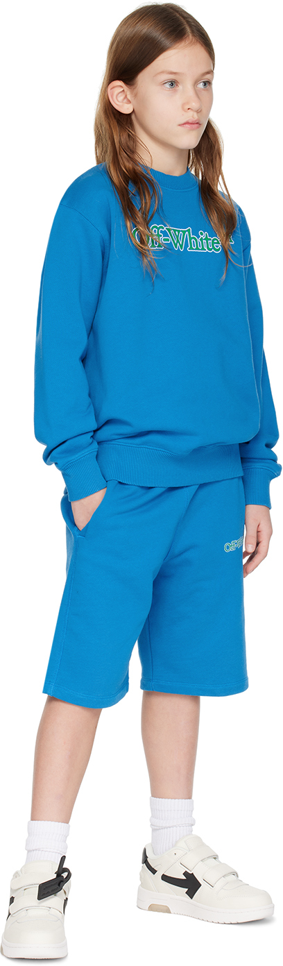 Off-white Big Bookish Cotton Track Shorts In Methyl Blue Green