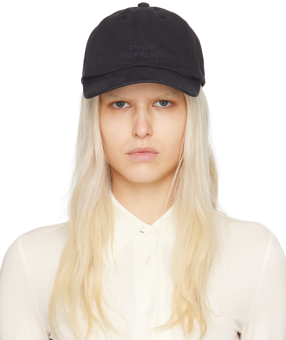 Navy Logo Cap by Studio Nicholson on Sale