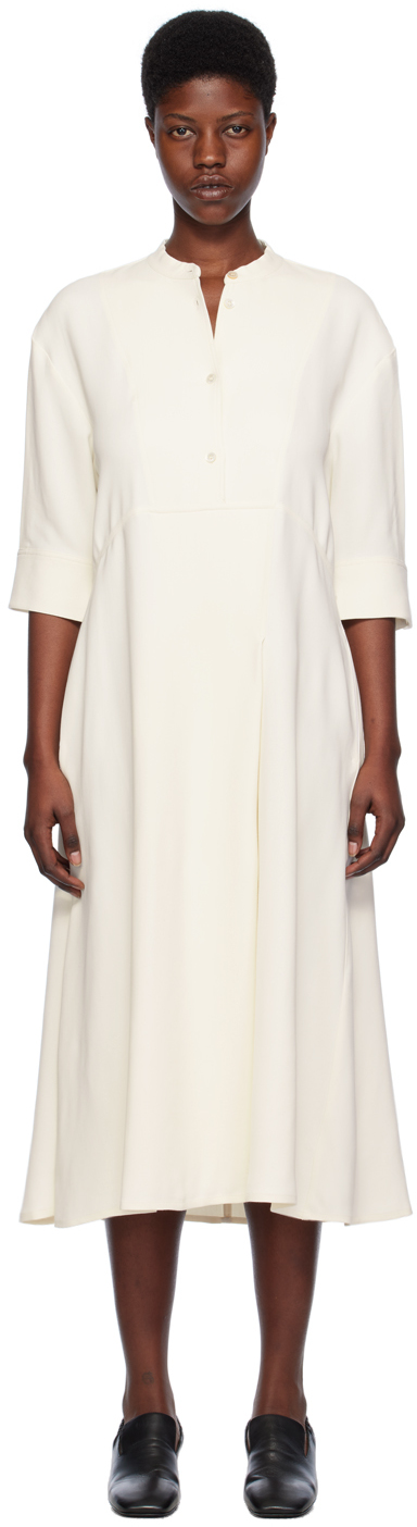 Off-White Half Placket Midi Dress