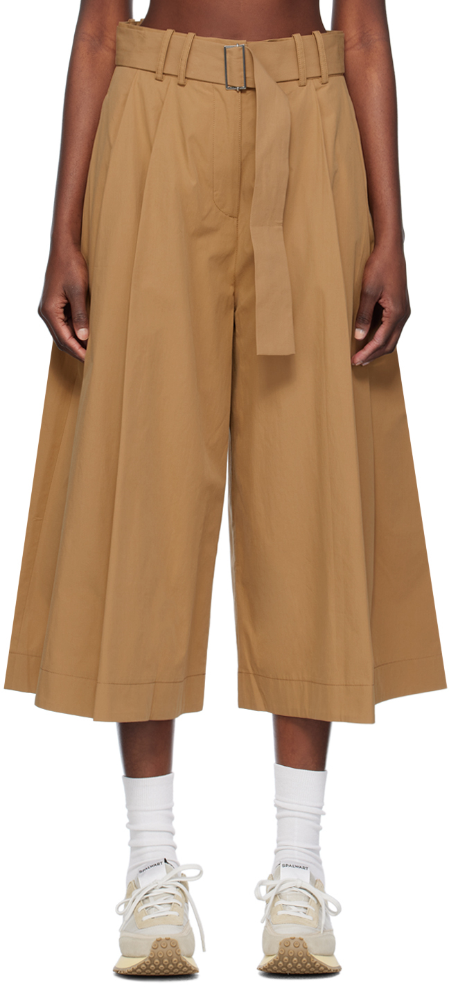 Shop Studio Nicholson Tan Belted Trousers In Sand