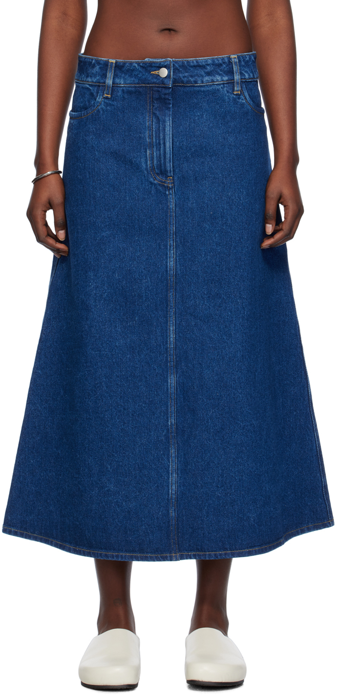 Indigo A-Line Denim Maxi Skirt by Studio Nicholson on Sale