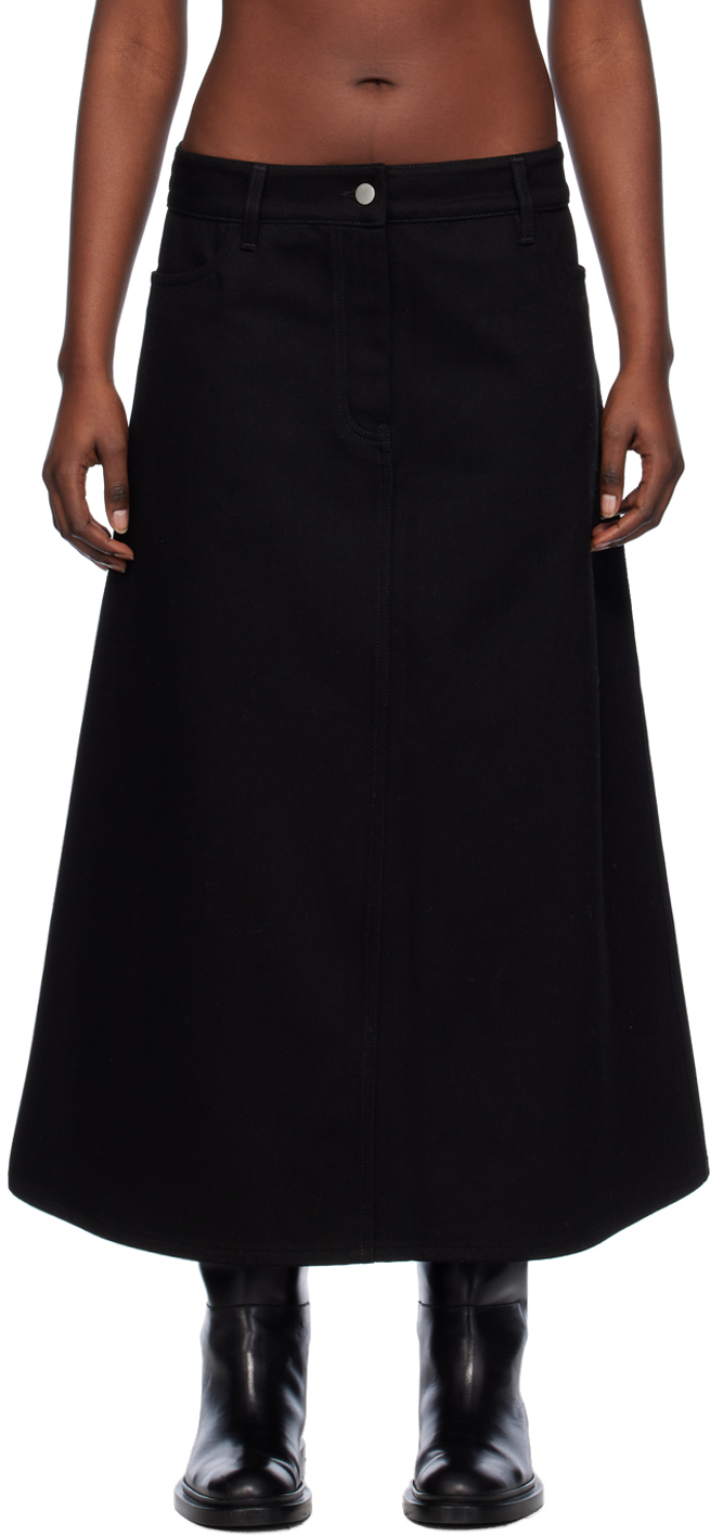 Black A-Line Denim Maxi Skirt