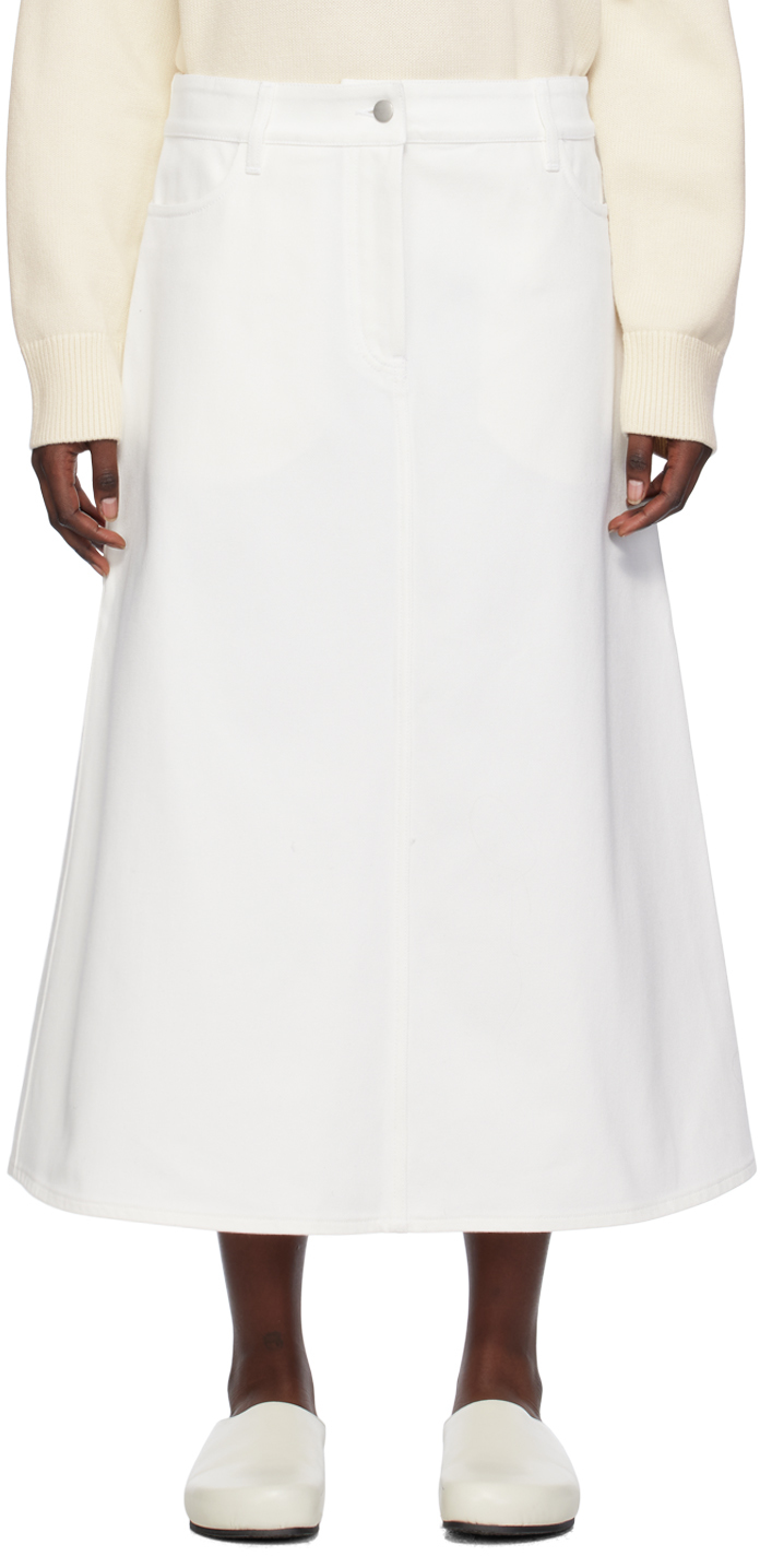 White A-Line Denim Maxi Skirt