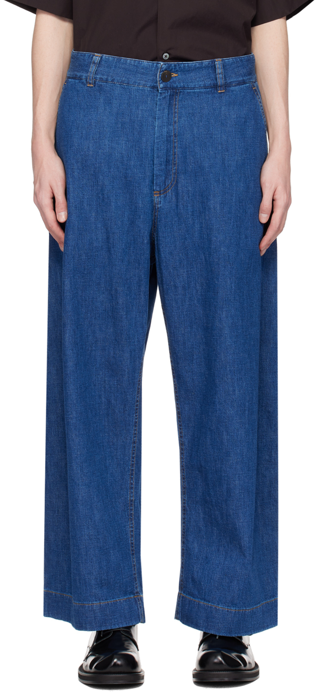 Shop Studio Nicholson Indigo Four-pocket Jeans