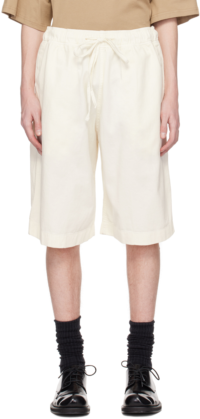 Shop Studio Nicholson Off-white Drawstring Shorts In Parchment