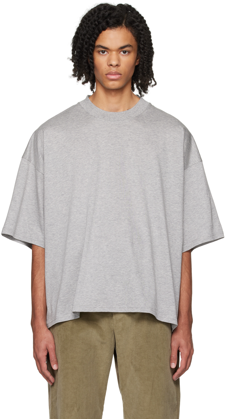 Studio Nicholson Grey Piu T-shirt In Grey Marl