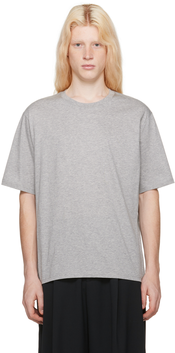 Studio Nicholson Grey Bric T-shirt In Grey Marl