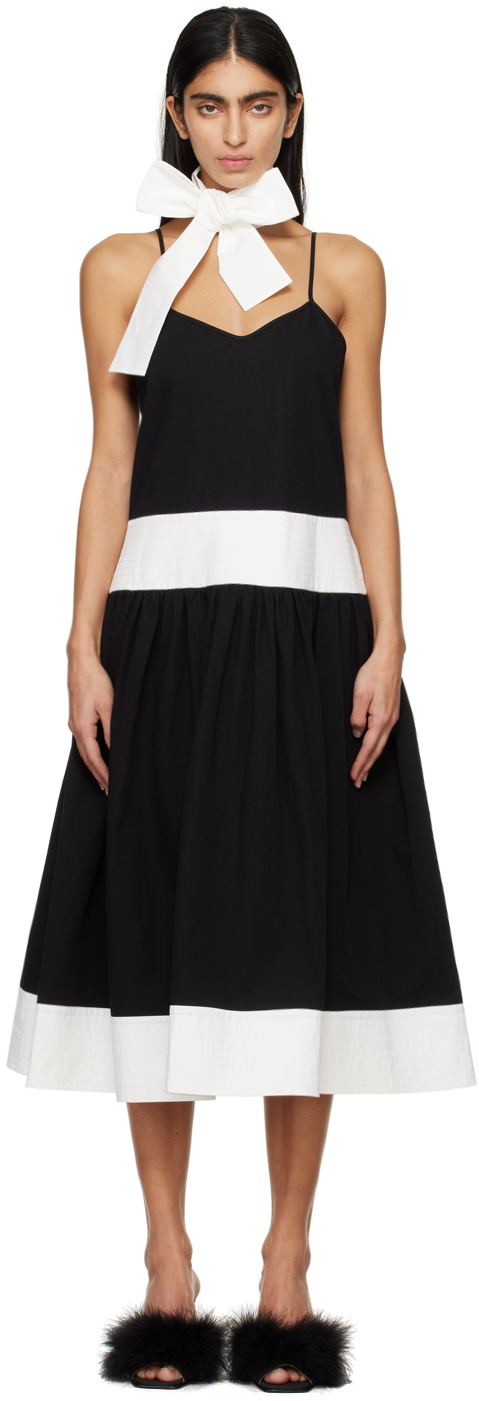 ☆Bicolor Cotton-Linen Midi Dress/KIMHEKIM☆ Black Bicolor Midi Dress by KIMHĒKIM on Sale