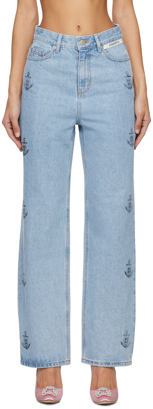 Kimhēkim Blue Anchor Stamped Jeans In Sky Blue