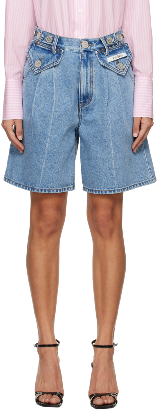 【関税込み】KIMHEEKIM ブルー Two-Pocket デニムショートパンツ KIMHĒKIMのブルー Two-Pocket デニムショートパンツがセール中