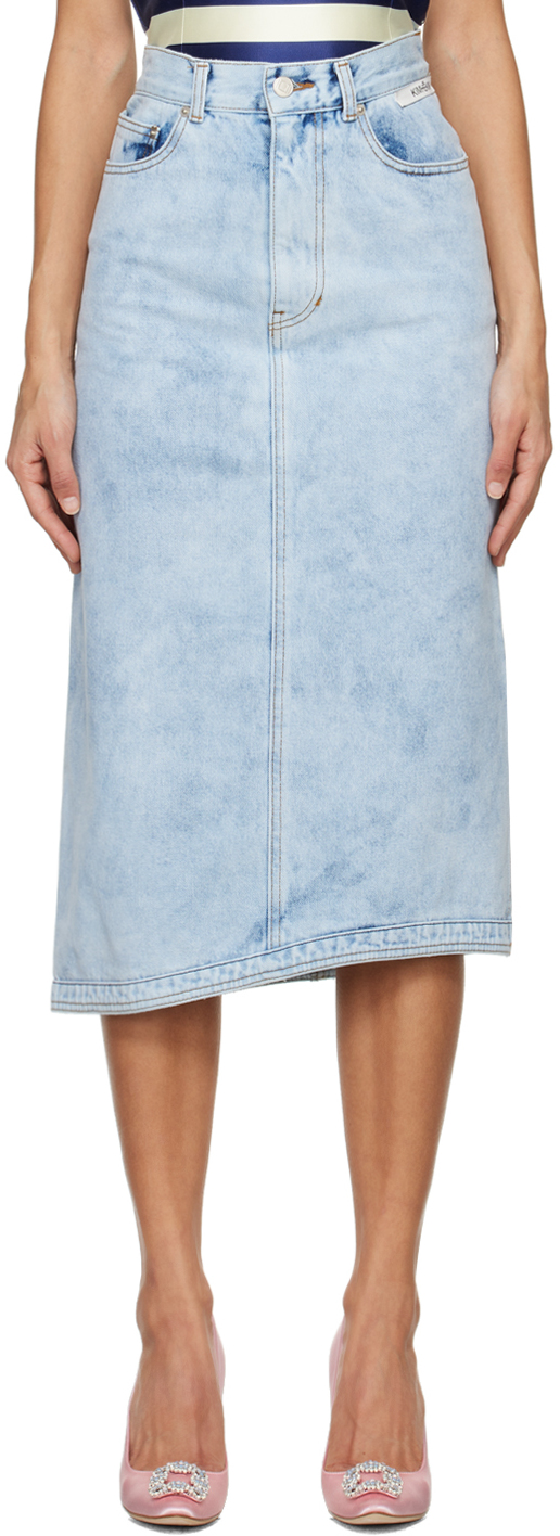 Shop Kimhēkim Blue Asymmetric Denim Midi Skirt In Sky Blue