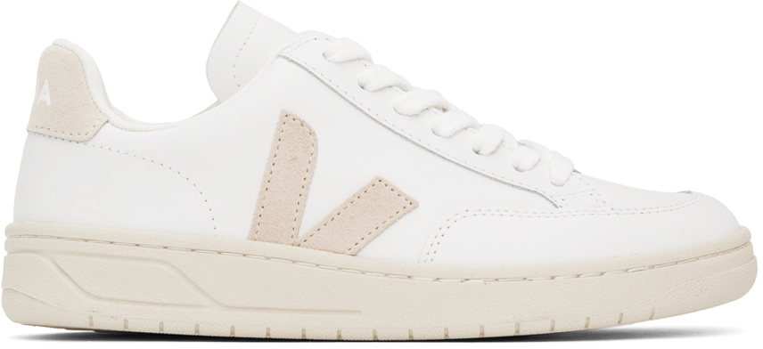 White & Beige V-12 Leather Sneakers